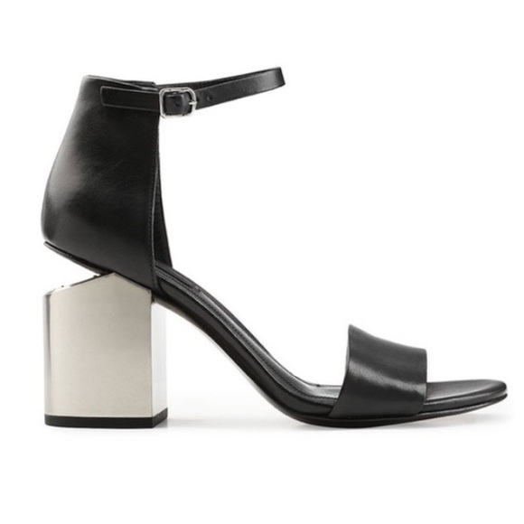 Alexander Wang | Black Silver Abby Sandal Heels Metal Jacket Ankle Strap - Picture 1 of 11